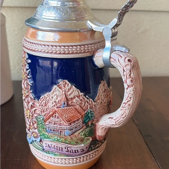 Gerz W. Germany Colorful Ceramic Beer Stein with Lid Man Groping Woman